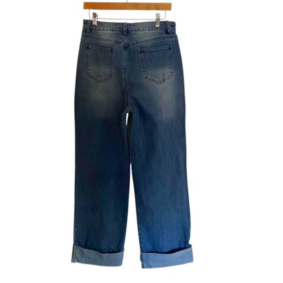Le Lis High Waist Wide Leg Cuffed Jeans Medium - Picture 3 of 5